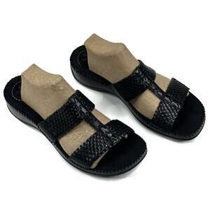 Dr. Scholls Nancy Slide Sandal Black Leather Womens 8.5 Gel Pac Insole New